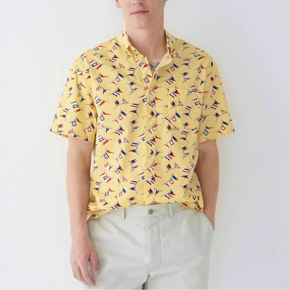 J. Crew Button Down Shirt Cotton Poplin Classic Fit Short Sleeves Pocket Chest